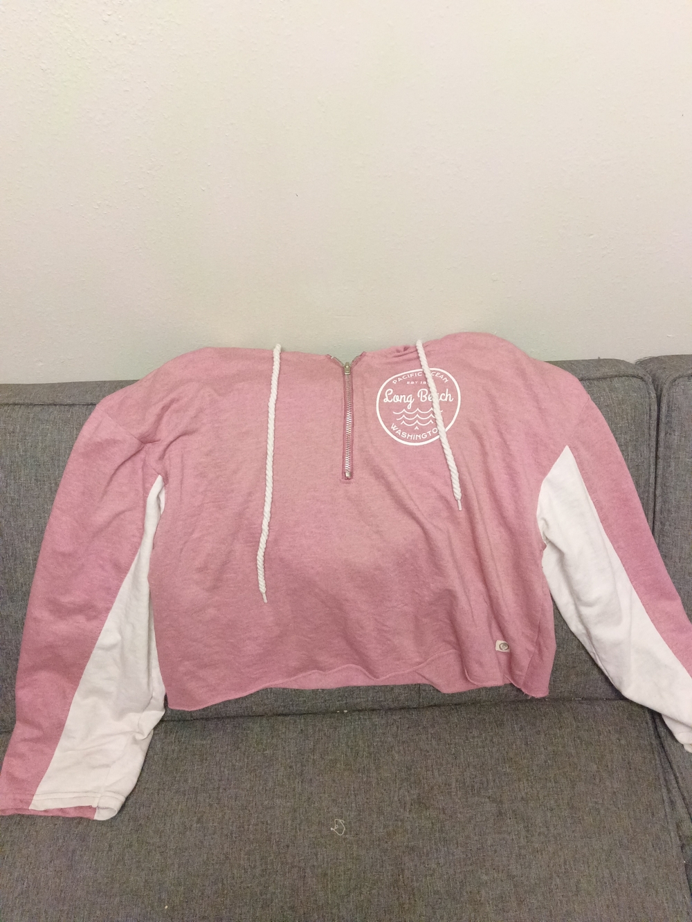 Pacifica Pink and White Cropped Hoodie with Long Beach Logo